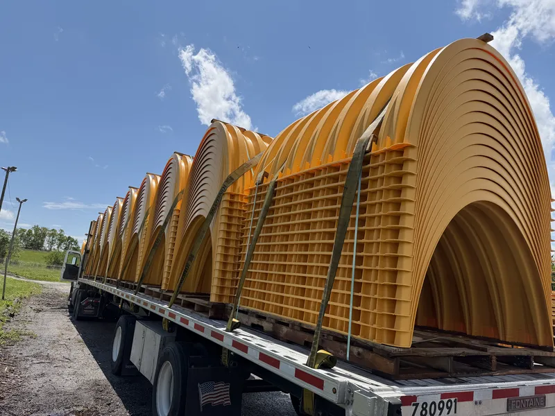 Flatbed load hauled by Delgado Trucking Services