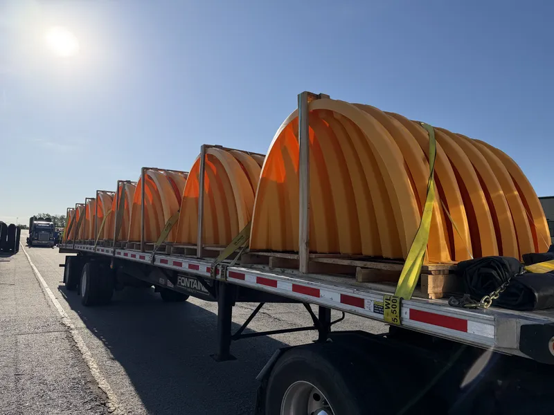 Flatbed load hauled by Delgado Trucking Services